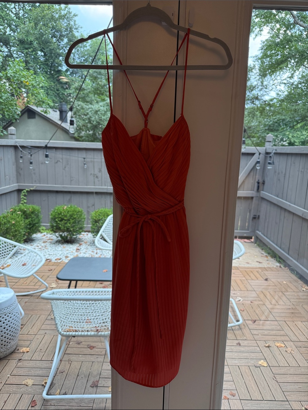 Shoshanna Silk Burnt Orange Pleated V-Neck Spaghetti Strap Dress